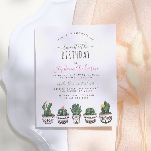 Cactus & Succulenten | Botanische Verjaardagsfeest Uitnodiging Briefkaart