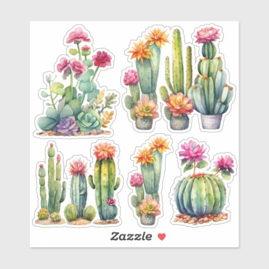 Cactus Succulenten Botanische Waterverf Schilderen Sticker (Vel)