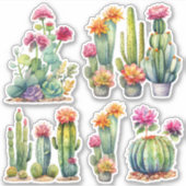 Cactus Succulenten Botanische Waterverf Schilderen Sticker (Voorkant)