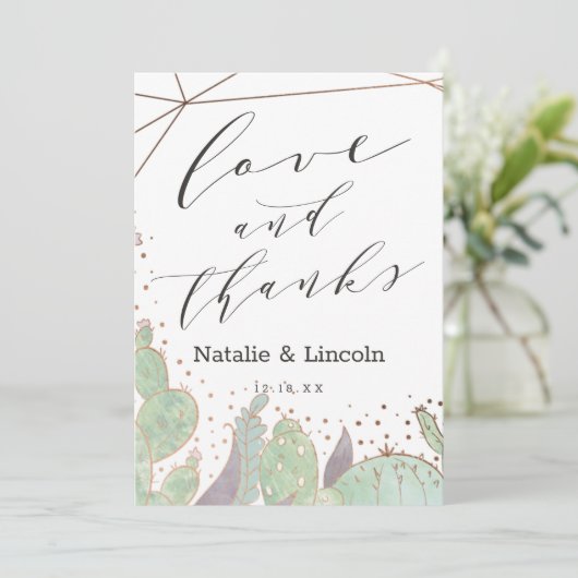 Cactus & Succulenten Geo Bruiloft Liefde en Bedank Bedankkaart (Staand voorkant)