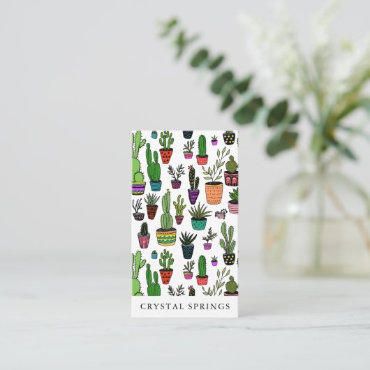 Cactus Succulents Botanical Plants Doodle Cute Visitekaartje (Staand voorkant)