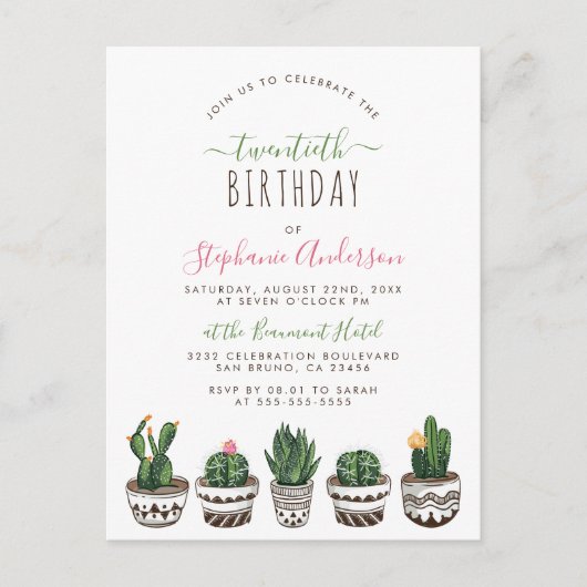 Cactus & Succulents | Botanische vogelpartij Uitnodiging Briefkaart (Voorkant)