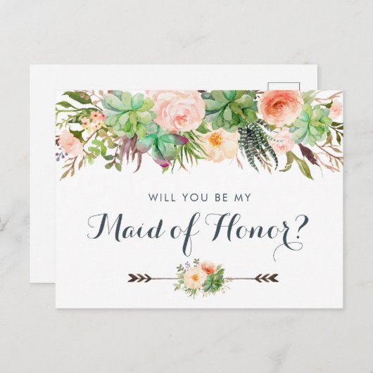 Cactus Succulents Floral Greenery zal je mijn Feestdagenkaart (Voorkant / Achterkant)