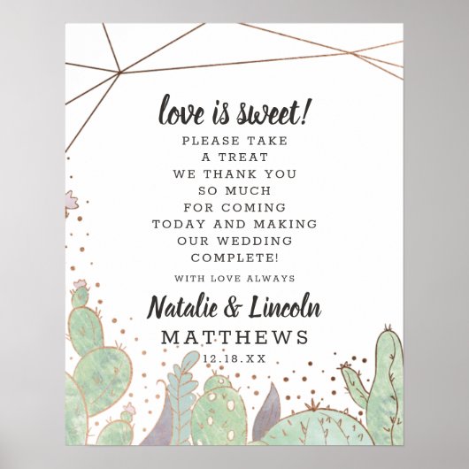 Cactus & Succulents Geo Love is Sweet Wedding Sign Poster (Voorkant)