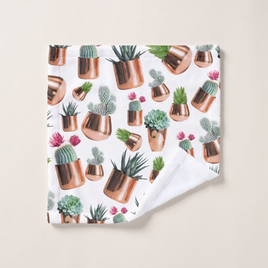 Cactus & Succulents in Roos Gold Pots Bad Handdoek (Wasdoekje)