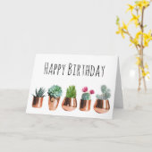 Cactus & Succulents in Roos Gold Pots Birthday Kaart (Gele Bloem)
