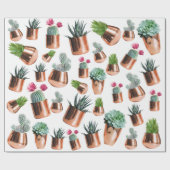 Cactus & Succulents in Roos Gold Pots Cadeaupapier (Vlak)