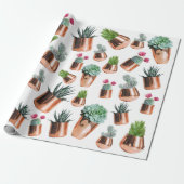 Cactus & Succulents in Roos Gold Pots Cadeaupapier (Uitgerold)