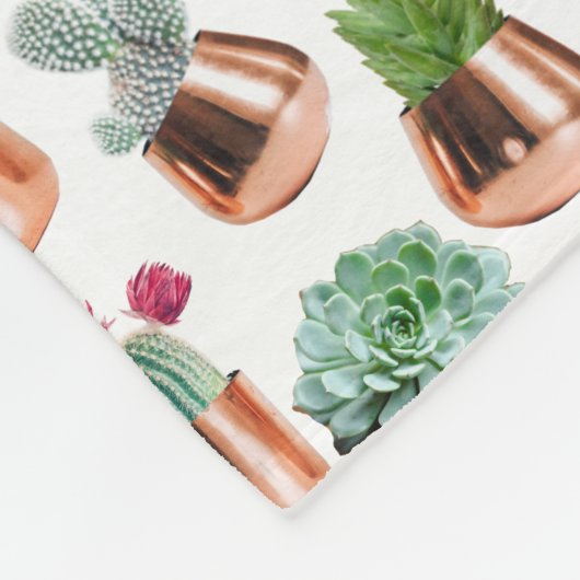Cactus & Succulents in Roos Gold Pots Fleece Deken (Hoek)