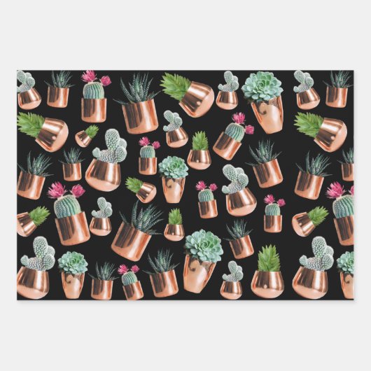 Cactus & Succulents in Roos Gold Pots Inpakpapier Vel (Voorkant 3)