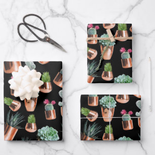 Cactus & Succulents in Roos Gold Pots Inpakpapier Vel