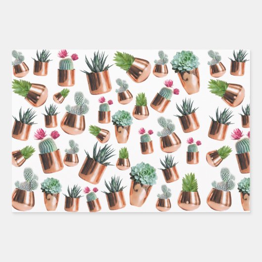 Cactus & Succulents in Roos Gold Pots Inpakpapier Vel (Voorkant)
