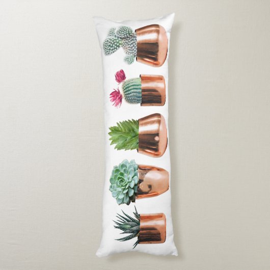 Cactus & Succulents in Roos Gold Pots Lichaamskussen (Achterkant (Verticaal))