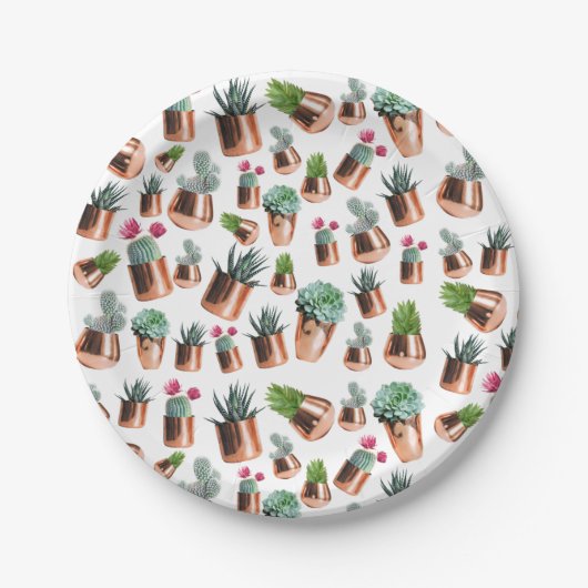 Cactus & Succulents in Roos Gold Pots Papieren Bordje (Voorkant)