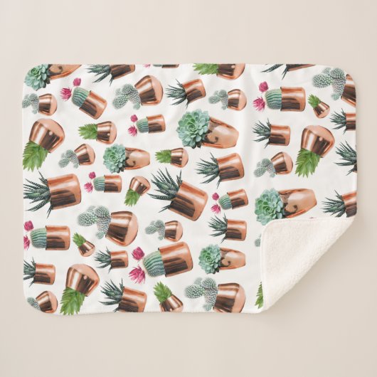 Cactus & Succulents in Roos Gold Pots Sherpa Deken (Voorkant (horizontaal))