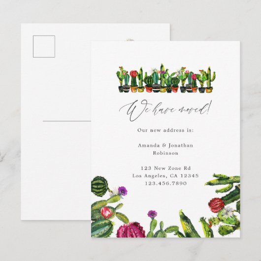 Cactus Succulents New Address Aankondigingskaart (Voorkant / Achterkant)