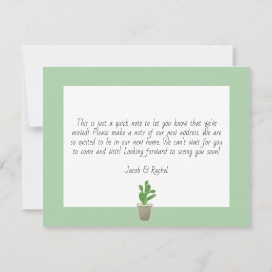 Cactus Succulents New Home Moving Announcement Kaart (Achterkant)