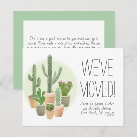 Cactus Succulents New Home Moving Announcement Kaart (Voorkant / Achterkant)