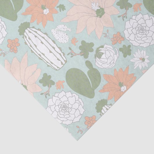 Cactus Succulents Peach Green Floral Tissuepapier (Detail)