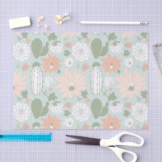 Cactus Succulents Peach Green Floral Tissuepapier (Craft)
