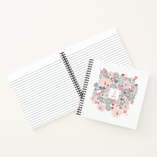 Cactus Succulents Pink Green Pattern Personalized Notitieboek (Binnen)