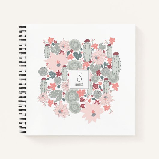 Cactus Succulents Pink Green Pattern Personalized Notitieboek (Voorkant)