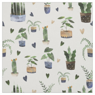 Cactus Succulents & Potted Plant Boho Pattern Stof
