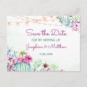 Cactus Succulents String Lights Save the Date Aankondigingskaart (Voorkant)