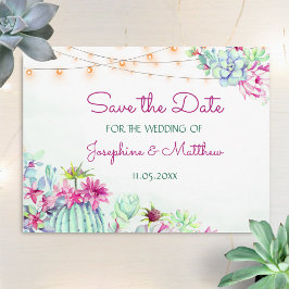 Cactus Succulents String Lights Save the Date Aankondigingskaart