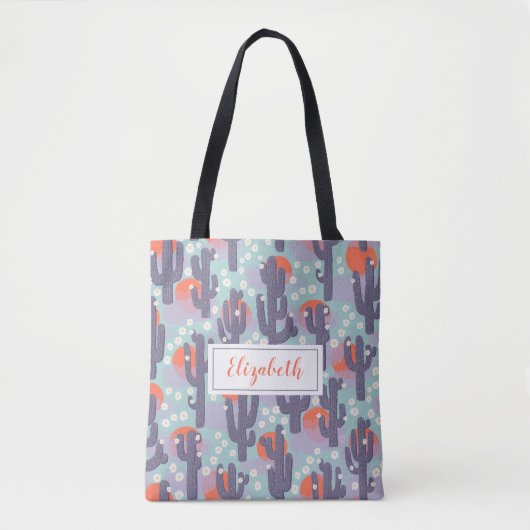 Cactus Sun Botanical Desert Floral gepersonaliseer Tote Bag (Voorkant)