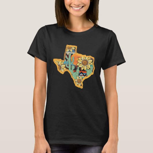 Cactus & Sunflower Texas Map Texas State Texas Hom T-shirt (Voorkant)