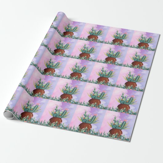 Cactus Sunrise Wrapping Paper Cadeaupapier (Uitgerold)