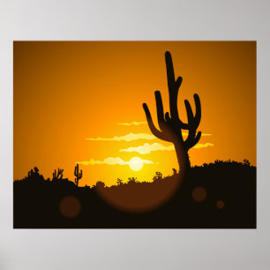 Cactus Sunset Vector Illustratie - Poster