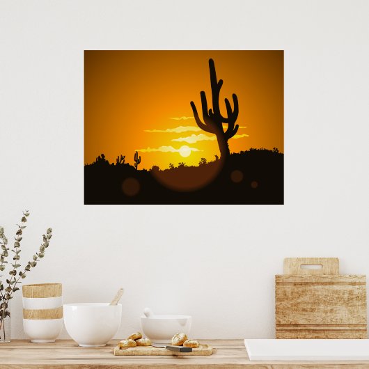 Cactus Sunset Vector Illustratie - Poster (Keuken)