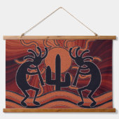 Cactus Sunset Woestijn Kokopelli Zuidwest Design Hangend Wandkleed (Voorkant)