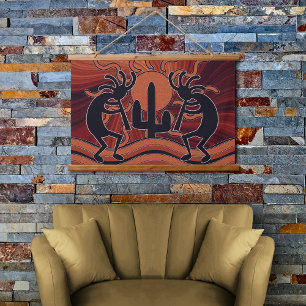 Cactus Sunset Woestijn Kokopelli Zuidwest Design Hangend Wandkleed