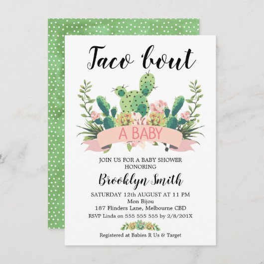 Cactus Taco 'bout A Baby shower Invitation Kaart (Voorkant / Achterkant)