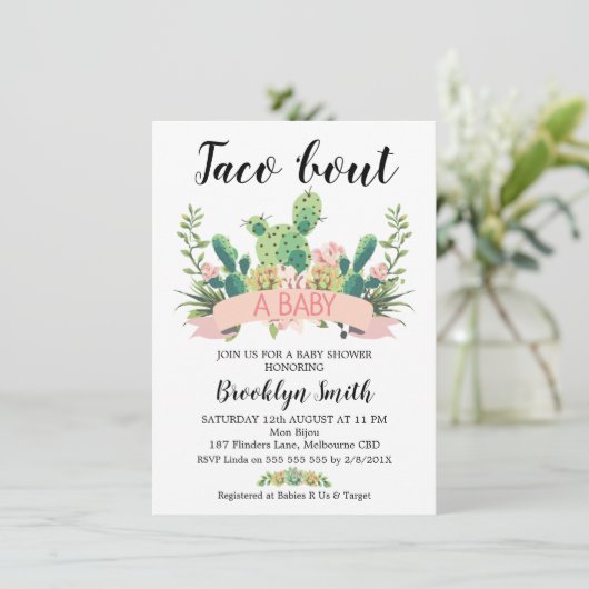 Cactus Taco 'bout A Baby shower Invitation Kaart (Staand voorkant)