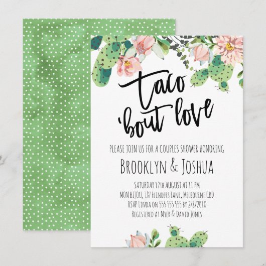 Cactus Taco 'bout Love Koppels Bruiloft Invitatie Kaart (Voorkant / Achterkant)