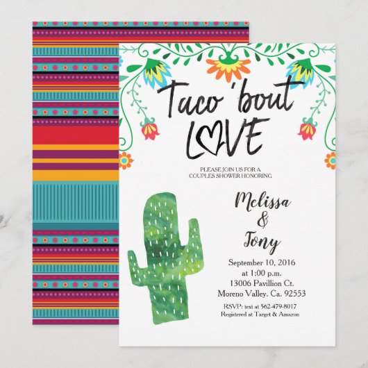 Cactus Taco Couples Shower Invitation Kaart (Voorkant / Achterkant)