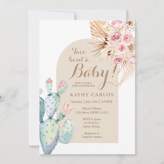 Cactus Taco ‘Over een Baby Pampas Grass Uitnodigin Kaart (Voorkant)