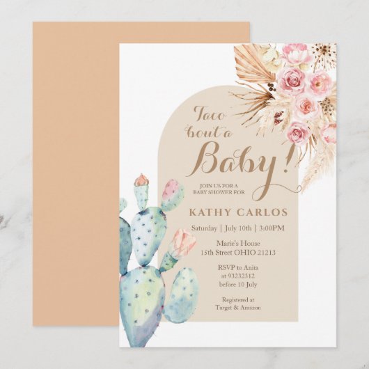 Cactus Taco ‘Over een Baby Pampas Grass Uitnodigin Kaart (Voorkant / Achterkant)