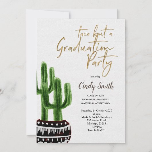 Cactus Taco over een Graduation Party Green Kaart (Voorkant)