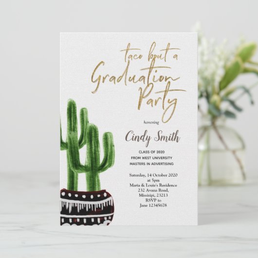 Cactus Taco over een Graduation Party Green Kaart (Staand voorkant)