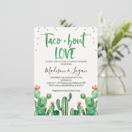 Cactus Taco's over Love Couples Shower Uitnodiging (Staand voorkant)