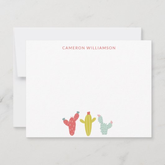 Cactus Tekening in Red Personalized Stationery Notitiekaartje (Voorkant)