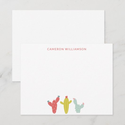 Cactus Tekening in Red Personalized Stationery Notitiekaartje (Voorkant / Achterkant)