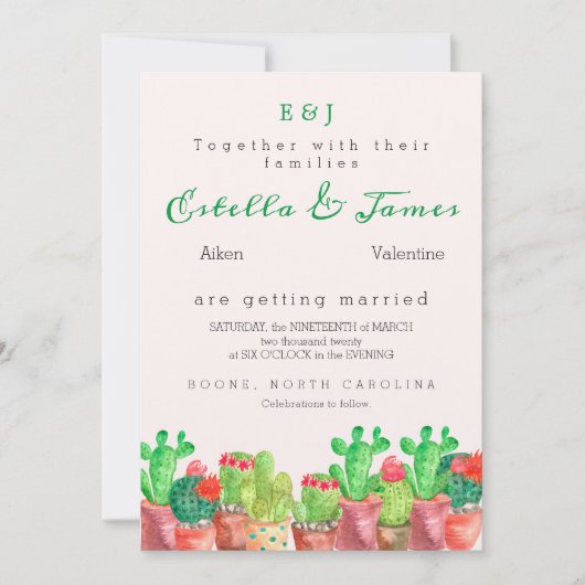 Cactus Thgerespecteerde Wedding Invitation Kaart (Voorkant)