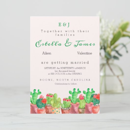 Cactus Thgerespecteerde Wedding Invitation Kaart (Staand voorkant)