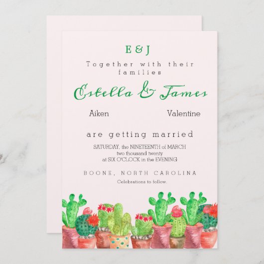 Cactus Thgerespecteerde Wedding Invitation Kaart (Voorkant / Achterkant)